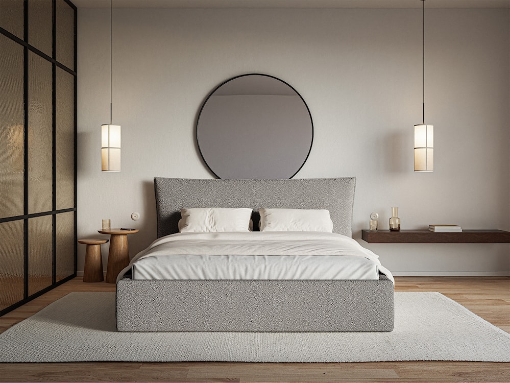 Łóżko tapicerowane 180x200 cm Softie z pojemnikiem stelaż metalowy szare boucle  - zdjęcie 2