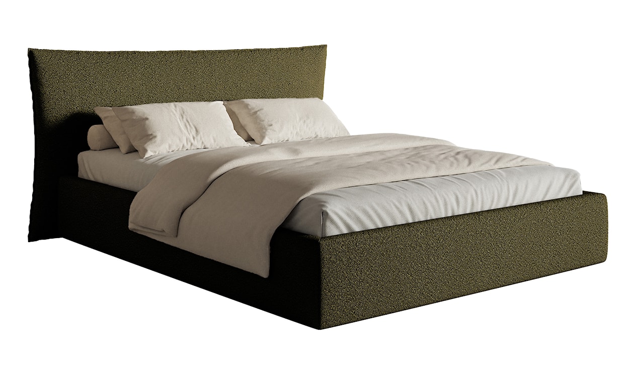 Łóżko tapicerowane 180x200 cm Softie z pojemnikiem stelaż metalowy oliwkowe boucle