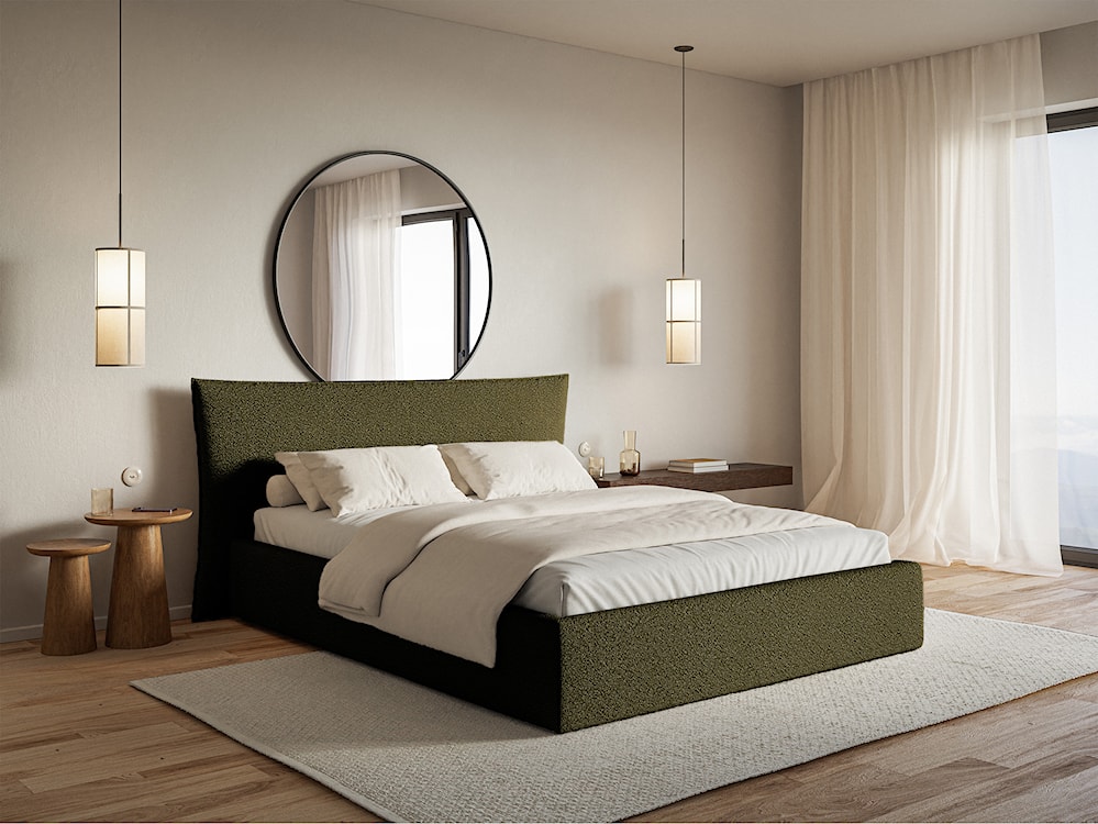 Łóżko tapicerowane 160x200 cm Softie z pojemnikiem stelaż metalowy oliwkowe boucle  - zdjęcie 3