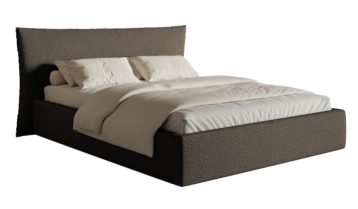 Łóżko tapicerowane 180x200 cm Softie z pojemnikiem stelaż metalowy brązowe boucle
