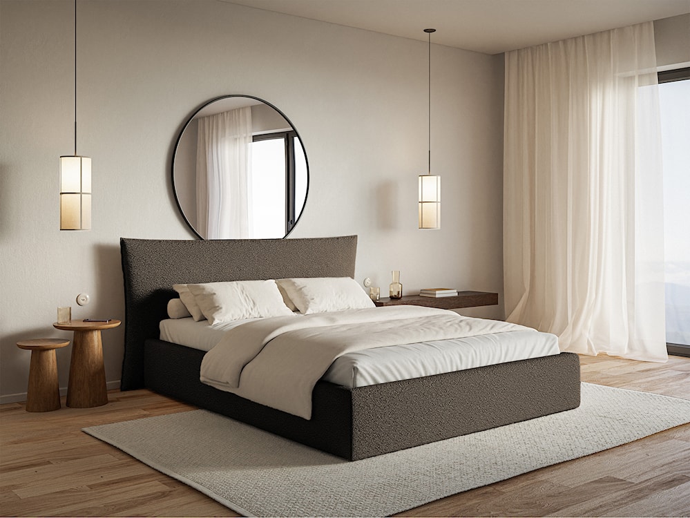 Łóżko tapicerowane 160x200 cm Softie z pojemnikiem stelaż metalowy brązowe boucle  - zdjęcie 3