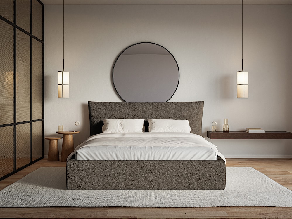 Łóżko tapicerowane 140x200 cm Softie z pojemnikiem stelaż metalowy brązowe boucle  - zdjęcie 2