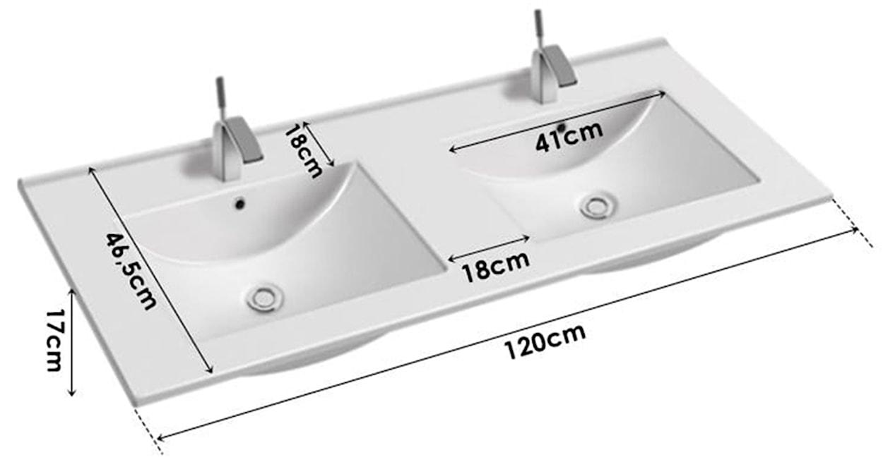 Zestaw łazienkowy z dwiema szafkami i dwiema umywalkami Stella 120 cm ryflowane fronty orzech / czarny mat  - zdjęcie 10