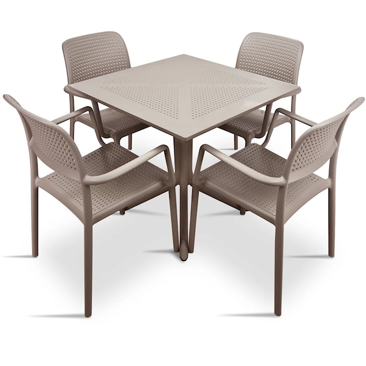 Zestaw ogrodowy stół kwadratowy Clip 80 cm i 4 krzesła z podłokietnikami Bora Nardi z certyfikowanego tworzywa brązowy