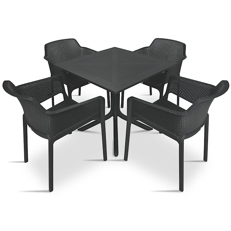 Zestaw ogrodowy stół kwadratowy Clip 80 cm i 4 krzesła Net Nardi z certyfikowanego tworzywa antracytowy