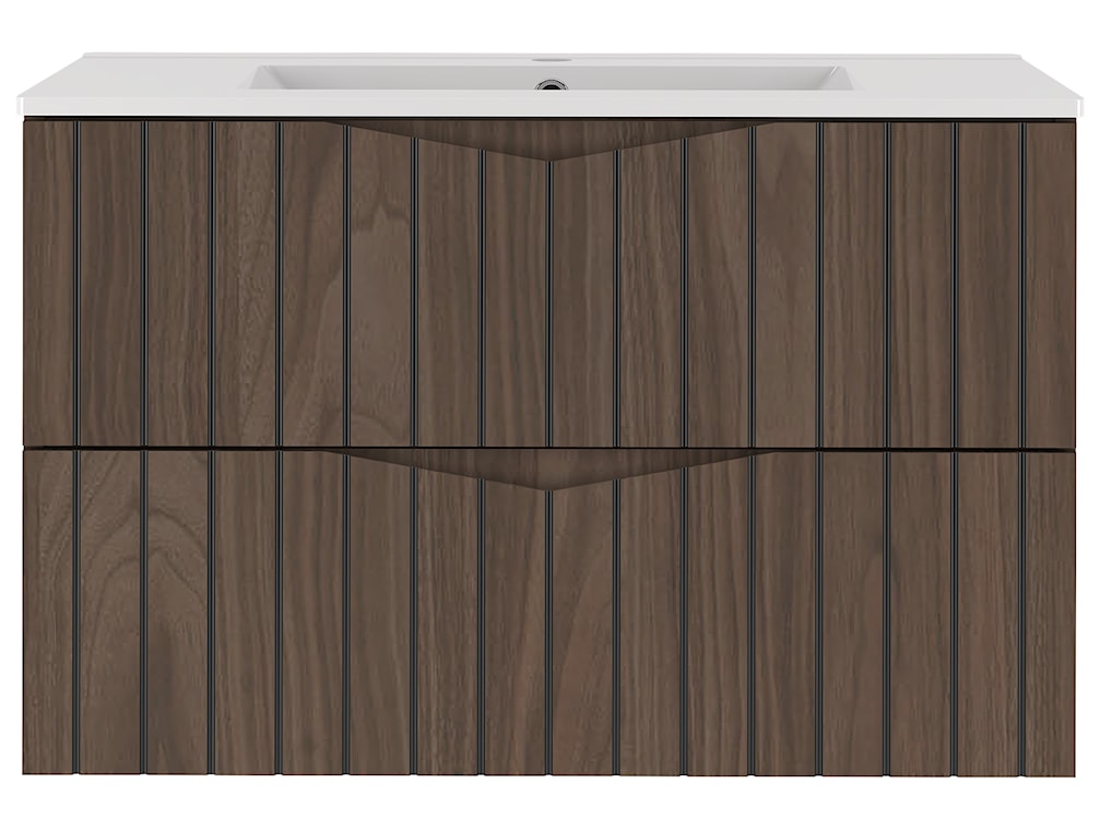 Szafka łazienkowa z umywalką Stella 80 cm ryflowane fronty orzech / czarny mat  - zdjęcie 4