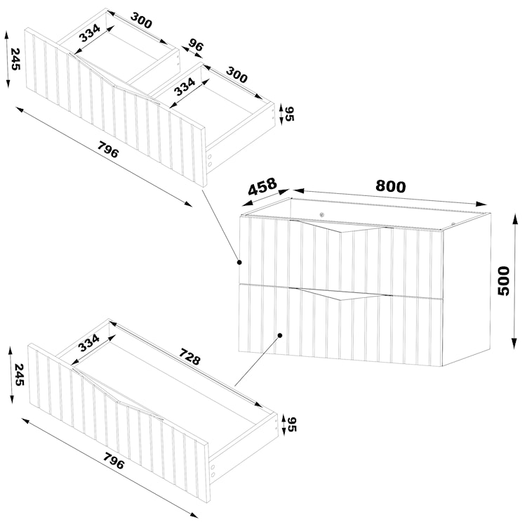 Szafka pod umywalkę Stella 80 cm ryflowane fronty orzech / czarny mat  - zdjęcie 7