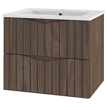 Szafka łazienkowa z umywalką Stella 60 cm ryflowane fronty orzech / czarny mat