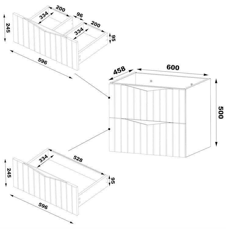 Zestaw łazienkowy z dwiema szafkami i blatem Stella 120 cm ryflowane fronty orzech / czarny mat  - zdjęcie 8