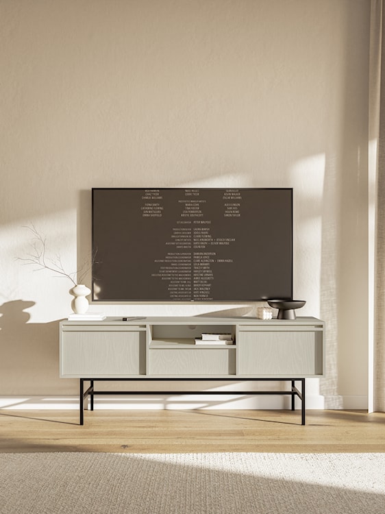 Szafka RTV dwudrzwiowa Evo z szufladą i stelażem 154 cm Beż piaskowy  - zdjęcie 2