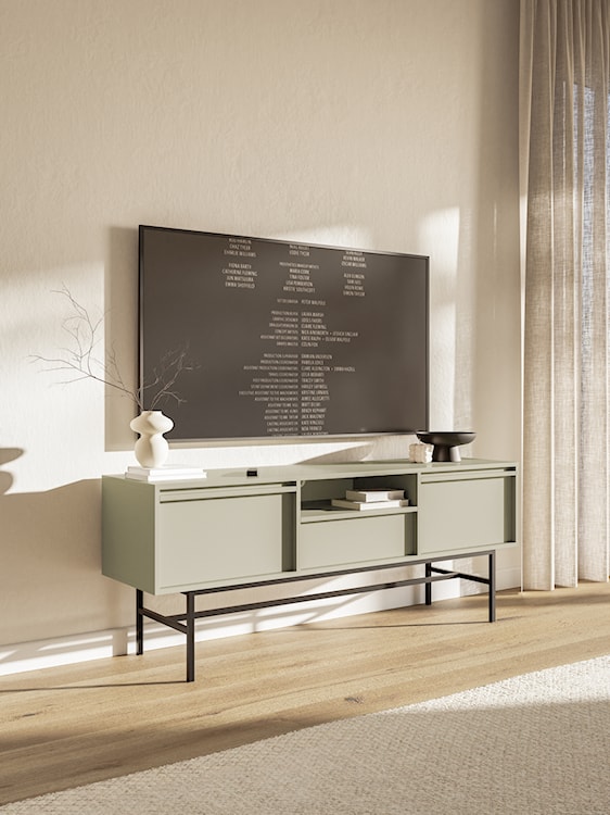 Szafka RTV dwudrzwiowa Evo z szufladą i stelażem 154 cm kaszmir  - zdjęcie 3