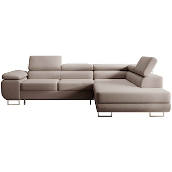 Narożnik z funkcją spania Stevil L-kształtny z pojemnikiem beżowy welur łatwoczyszczący prawostronny