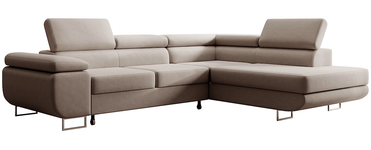 Narożnik z funkcją spania Stevil L-kształtny z pojemnikiem beżowy welur łatwoczyszczący prawostronny  - zdjęcie 7