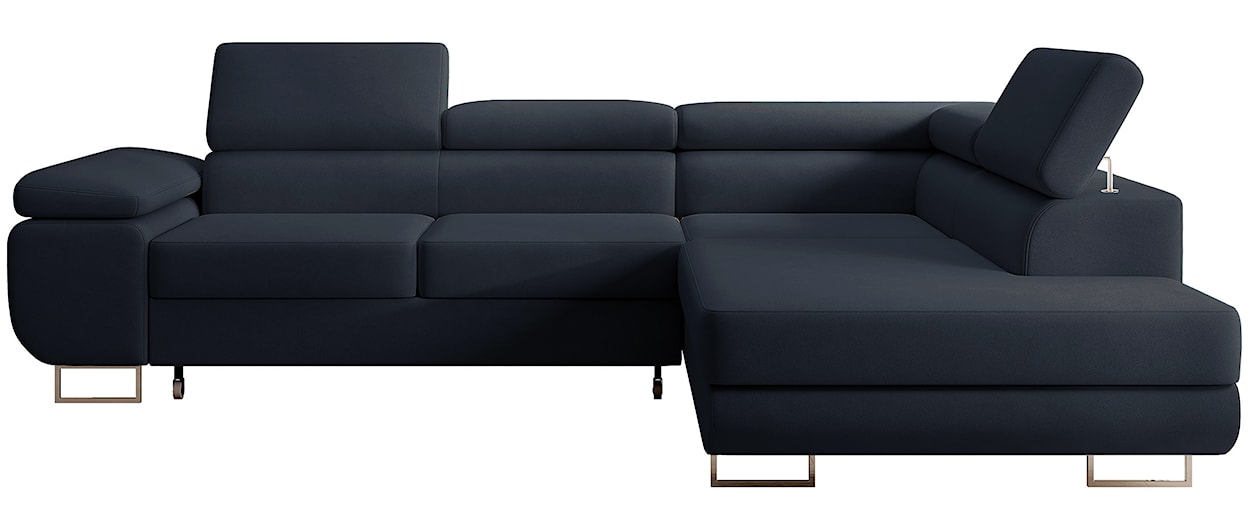 Narożnik z funkcją spania Stevil L-kształtny z pojemnikiem granatowy welur łatwoczyszczący prawostronny 