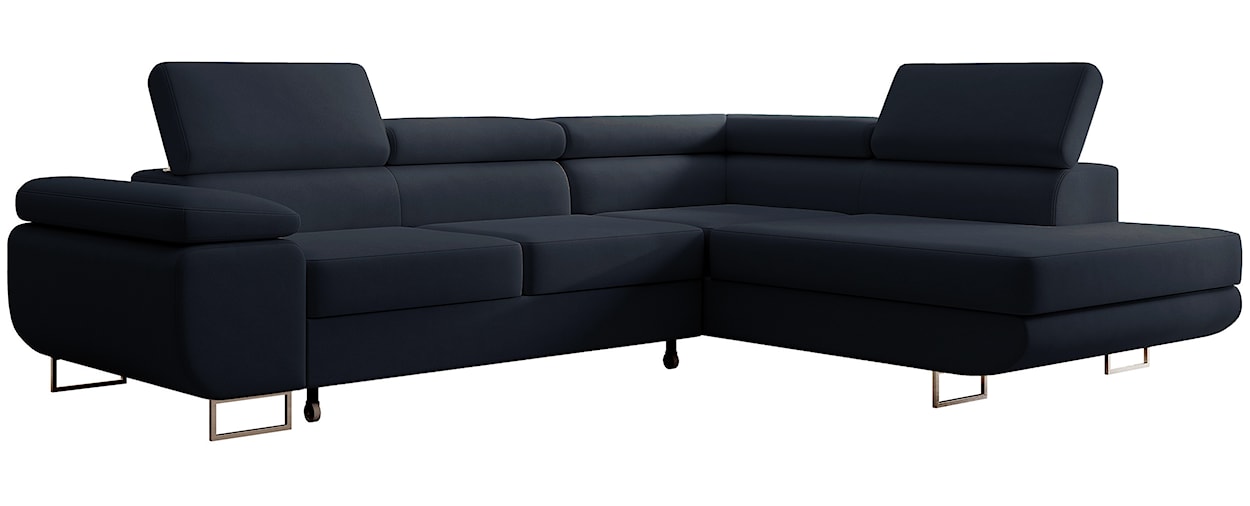 Narożnik z funkcją spania Stevil L-kształtny z pojemnikiem granatowy welur łatwoczyszczący prawostronny  - zdjęcie 7