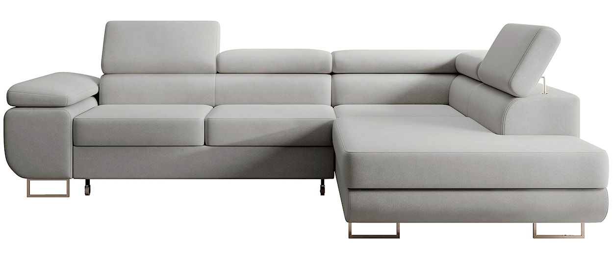 Narożnik z funkcją spania Stevil L-kształtny z pojemnikiem szary welur łatwoczyszczący prawostronny 