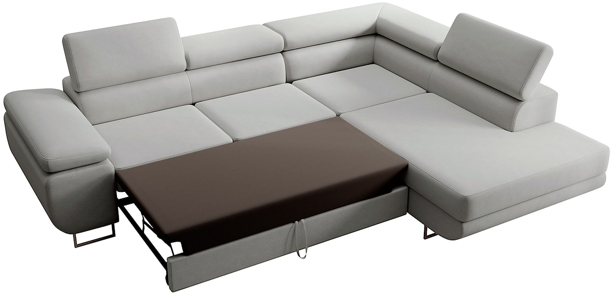 Narożnik z funkcją spania Stevil L-kształtny z pojemnikiem szary welur łatwoczyszczący prawostronny  - zdjęcie 3