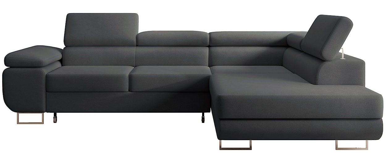 Narożnik z funkcją spania Stevil L-kształtny z pojemnikiem ciemnoszary welur łatwoczyszczący prawostronny