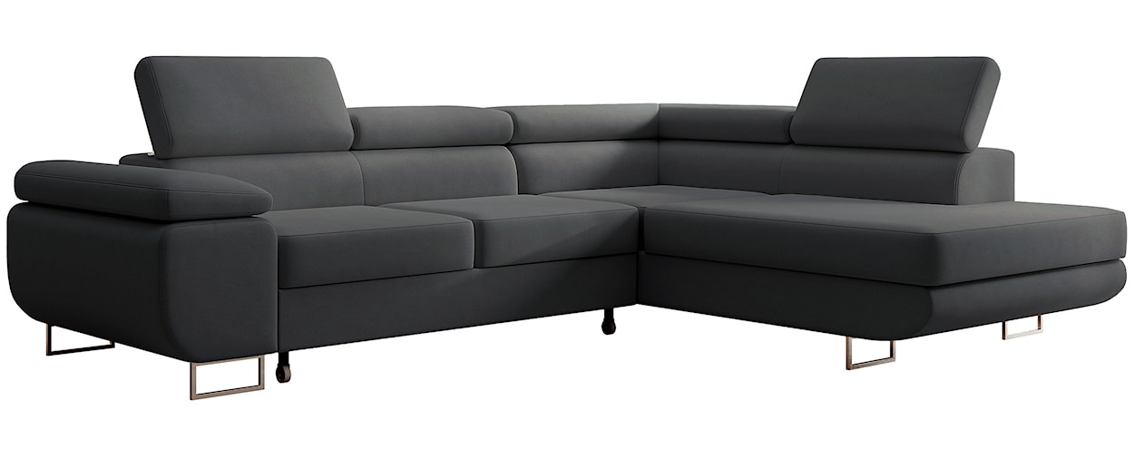 Narożnik z funkcją spania Stevil L-kształtny z pojemnikiem ciemnoszary welur łatwoczyszczący prawostronny  - zdjęcie 7