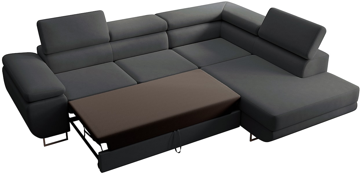 Narożnik z funkcją spania Stevil L-kształtny z pojemnikiem ciemnoszary welur łatwoczyszczący prawostronny  - zdjęcie 3