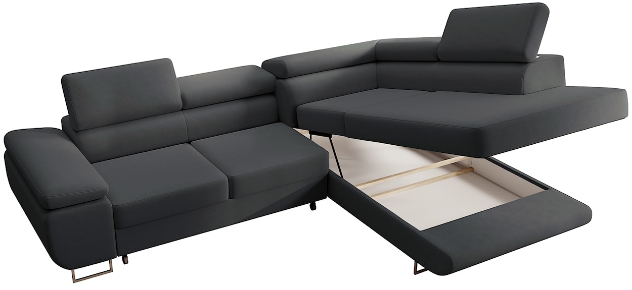 Narożnik z funkcją spania Stevil L-kształtny z pojemnikiem ciemnoszary welur łatwoczyszczący prawostronny  - zdjęcie 9