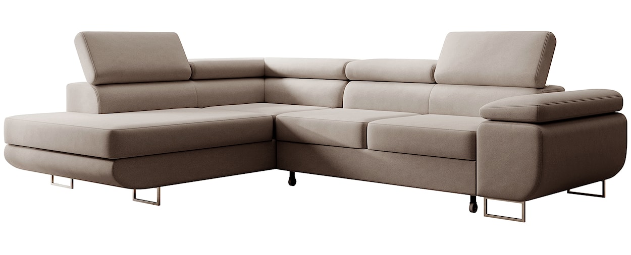 Narożnik z funkcją spania Stevil L-kształtny z pojemnikiem beżowy welur łatwoczyszczący lewostronny  - zdjęcie 7