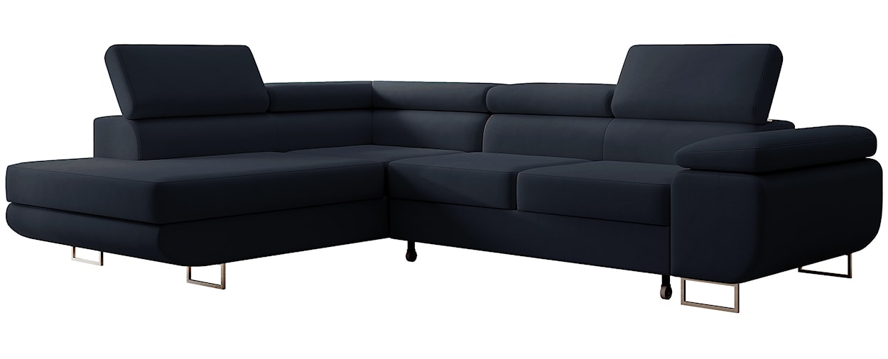 Narożnik z funkcją spania Stevil L-kształtny z pojemnikiem granatowy welur łatwoczyszczący lewostronny  - zdjęcie 7