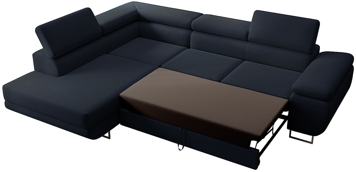 Narożnik z funkcją spania Stevil L-kształtny z pojemnikiem granatowy welur łatwoczyszczący lewostronny  - zdjęcie 3