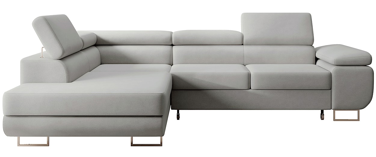 Narożnik z funkcją spania Stevil L-kształtny z pojemnikiem szary welur łatwoczyszczący lewostronny 