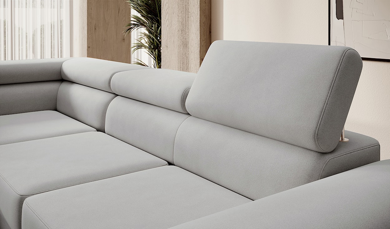 Narożnik z funkcją spania Stevil L-kształtny z pojemnikiem szary welur łatwoczyszczący lewostronny  - zdjęcie 6