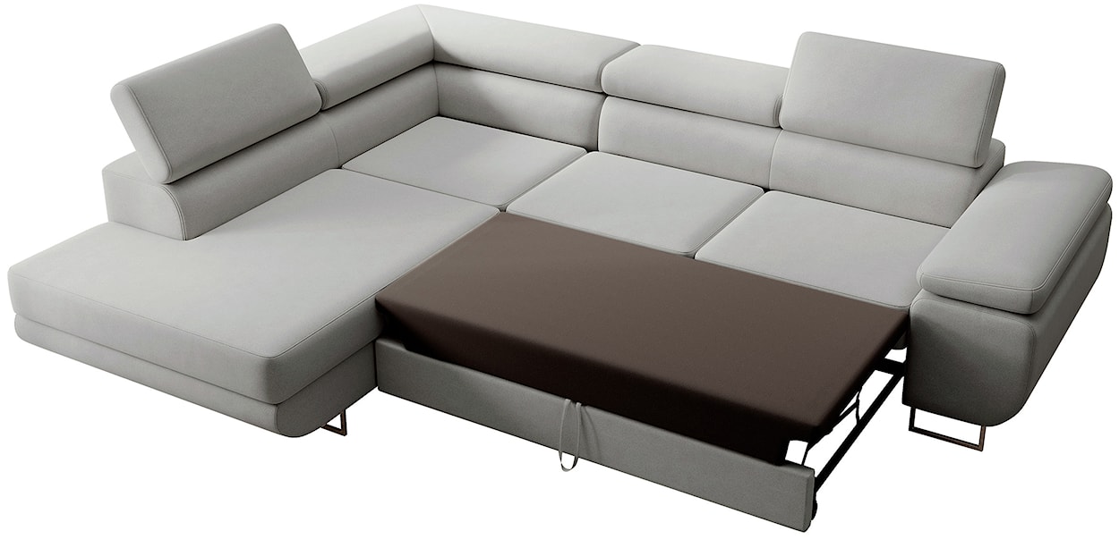 Narożnik z funkcją spania Stevil L-kształtny z pojemnikiem szary welur łatwoczyszczący lewostronny  - zdjęcie 3