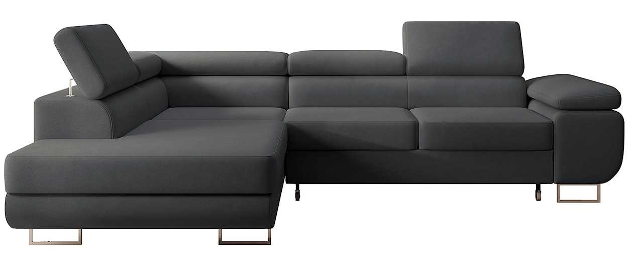 Narożnik z funkcją spania Stevil L-kształtny z pojemnikiem ciemnoszary welur łatwoczyszczący lewostronny