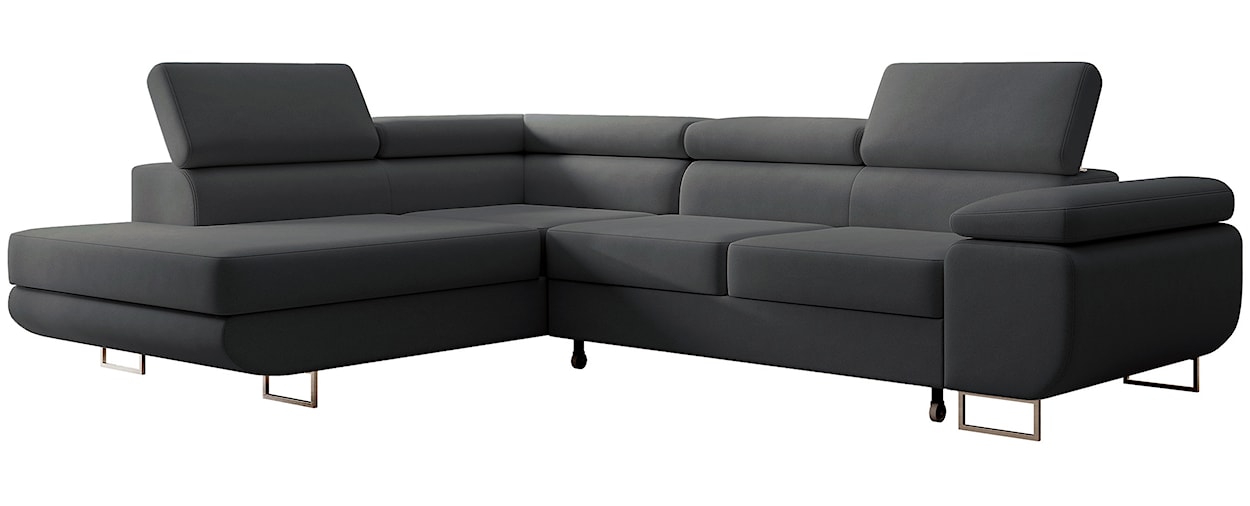 Narożnik z funkcją spania Stevil L-kształtny z pojemnikiem ciemnoszary welur łatwoczyszczący lewostronny  - zdjęcie 7