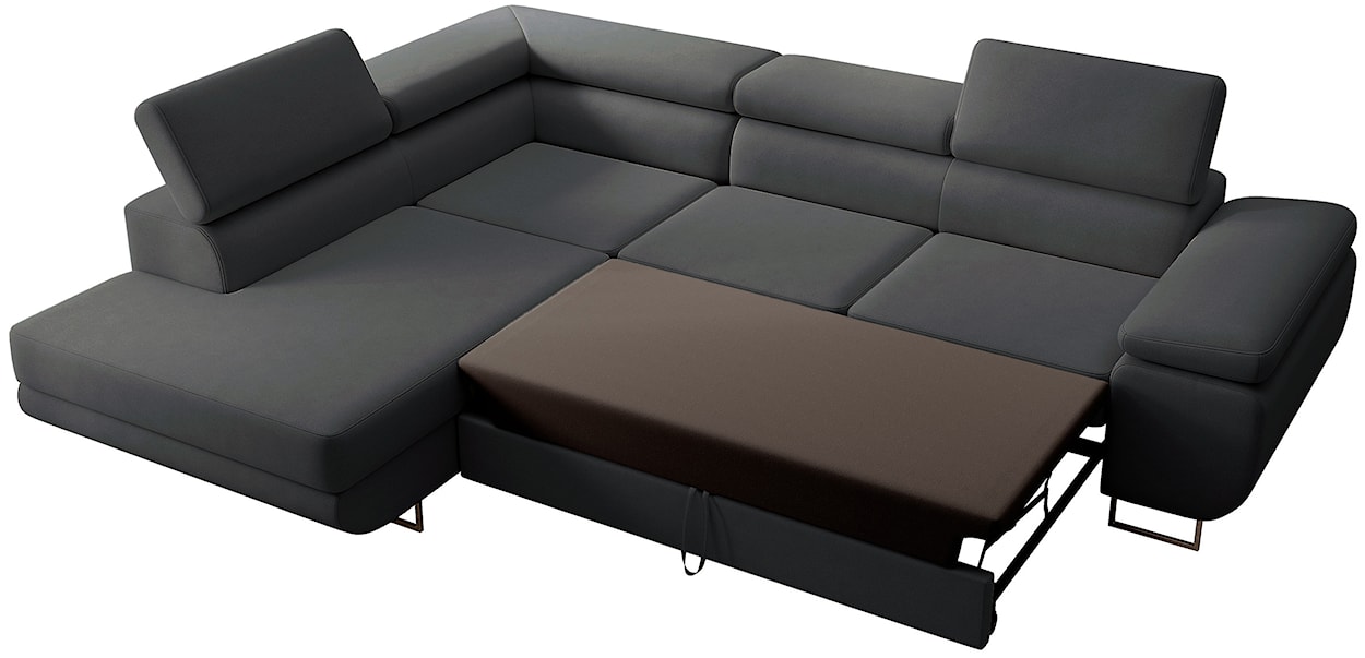 Narożnik z funkcją spania Stevil L-kształtny z pojemnikiem ciemnoszary welur łatwoczyszczący lewostronny  - zdjęcie 3