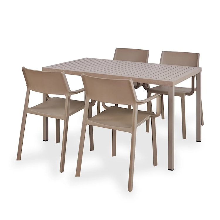Zestaw ogrodowy stół Cube 140x80 cm i 4 krzesła z podłokietnikami Trill Nardi z certyfikowanego tworzywa brązowy 