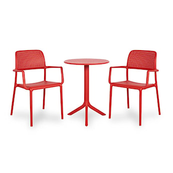 Zestaw balkonowy okrągły stół Step 60 cm i 2 krzesła z podłokietnikami Bora Nardi z certyfikowanego tworzywa czerwony