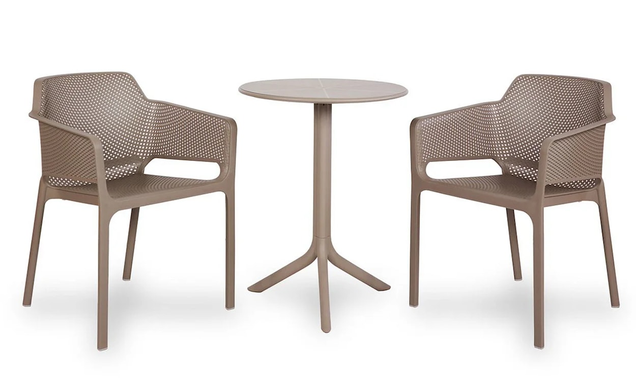 Zestaw balkonowy okrągły stół Spritz 60 cm i 2 krzesła Net Nardi z certyfikowanego tworzywa brązowy