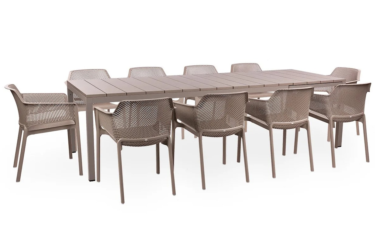 Zestaw ogrodowy rozkładany stół Rio 210-280x100 cm i 10 krzeseł Net Nardi z certyfikowanego tworzywa brązowy