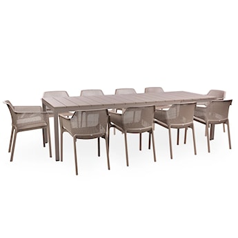 Zestaw ogrodowy rozkładany stół Rio 210-280x100 cm i 10 krzeseł Net Nardi z certyfikowanego tworzywa brązowy