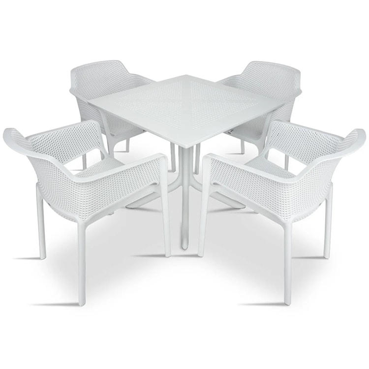 Zestaw ogrodowy stół kwadratowy Clip 80 cm i 4 krzesła Net Nardi z certyfikowanego tworzywa biały