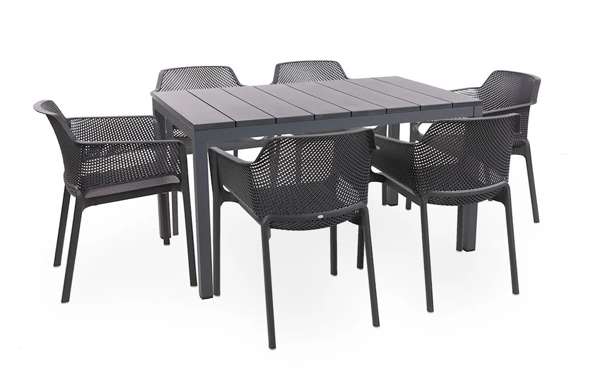 Zestaw ogrodowy rozkładany stół Rio 140-210x85 cm i 6 krzeseł Net Nardi z certyfikowanego tworzywa antracytowy