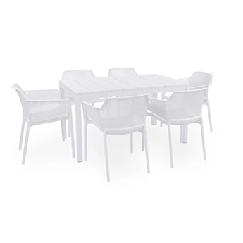 Zestaw ogrodowy rozkładany stół Rio 140-210x85 cm i 6 krzeseł Net Nardi z certyfikowanego tworzywa biały