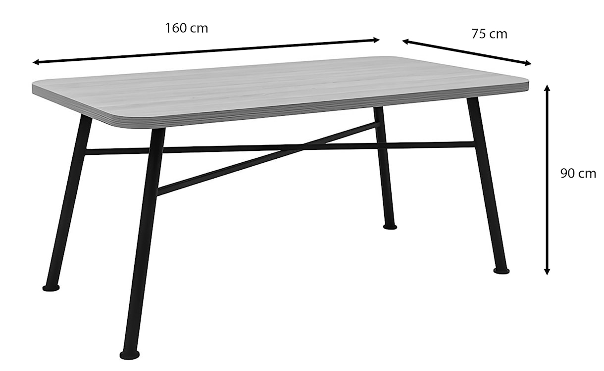 Stół Crattale 160x75 cm w kolorze naturalnym na czarnych nogach  - zdjęcie 8