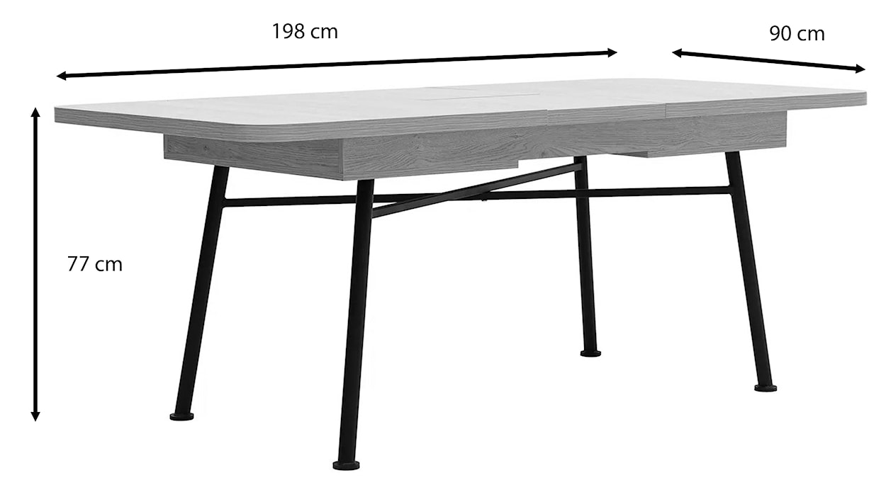 Stół Crattale 160x90 cm rozkładany w kolorze naturalnym na czarnych nogach  - zdjęcie 12