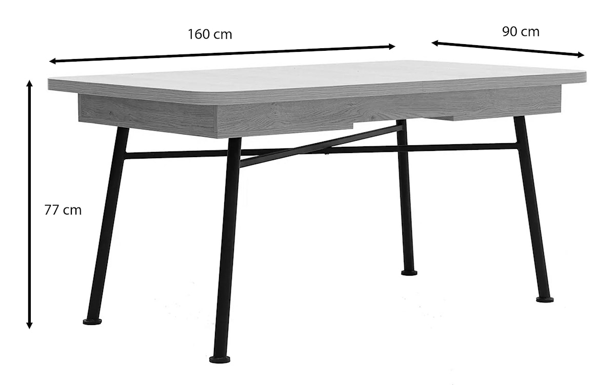 Stół Crattale 160x90 cm rozkładany w kolorze naturalnym na czarnych nogach  - zdjęcie 11