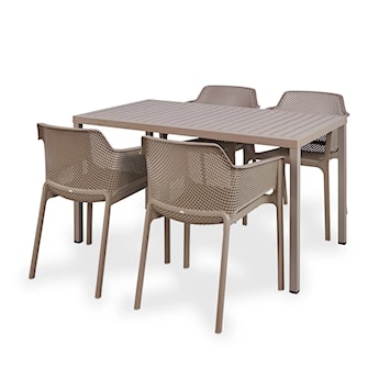 Zestaw ogrodowy stół Cube 140x80 cm i 4 krzesła Net Nardi z certyfikowanego tworzywa brązowy