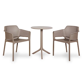 Zestaw balkonowy okrągły stół Step 60 cm i 2 krzesła Net Nardi z certyfikowanego tworzywa brązowy