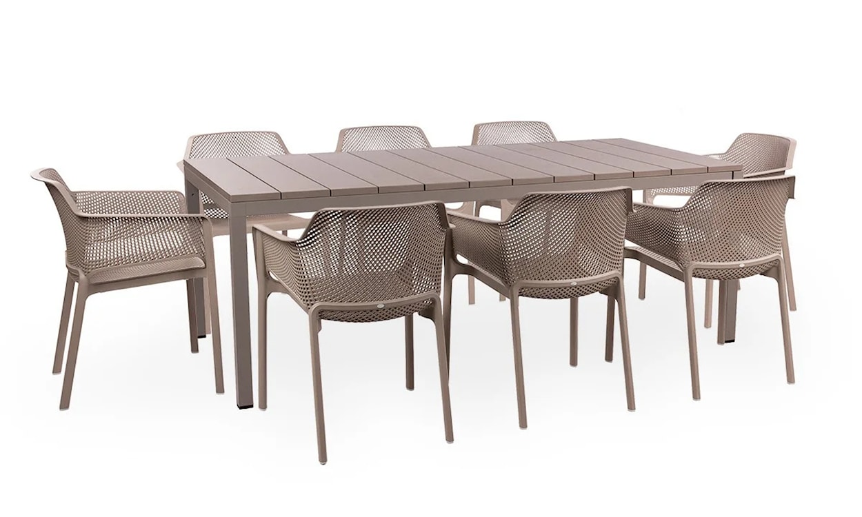 Zestaw ogrodowy rozkładany stół Rio 210-280x100 cm i 8 krzeseł Net Nardi z certyfikowanego tworzywa brązowy