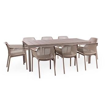 Zestaw ogrodowy rozkładany stół Rio 210-280x100 cm i 8 krzeseł Net Nardi z certyfikowanego tworzywa brązowy