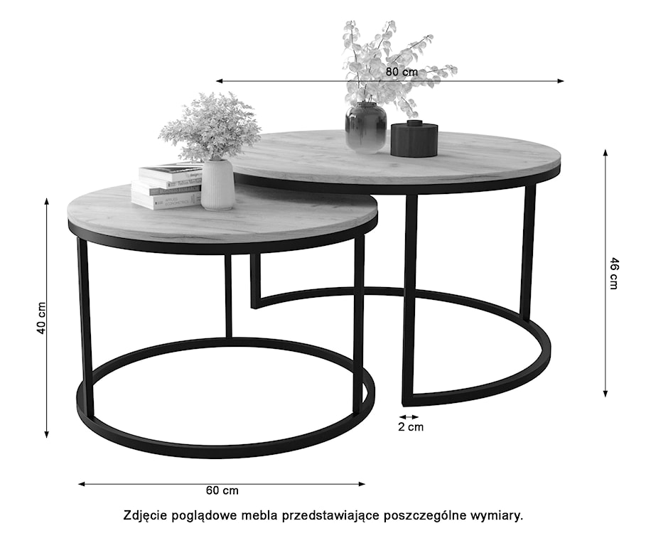 Zestaw dwóch stolików kawowych Sabello okrągłe 80 i 60 cm Jodełka  - zdjęcie 4